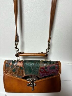 Handcrafted Leather Shoulder Bag with Multicolor Embossed ancient Egypt folk art